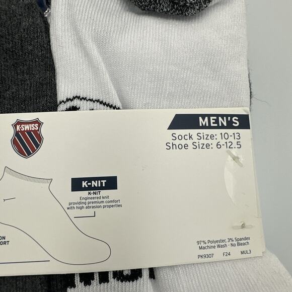 K-Swiss Low Cut Socks Mens Size 10-13 Fits Shoe Size 6-12.5 Pack of 6 Pairs - Picture 3 of 8